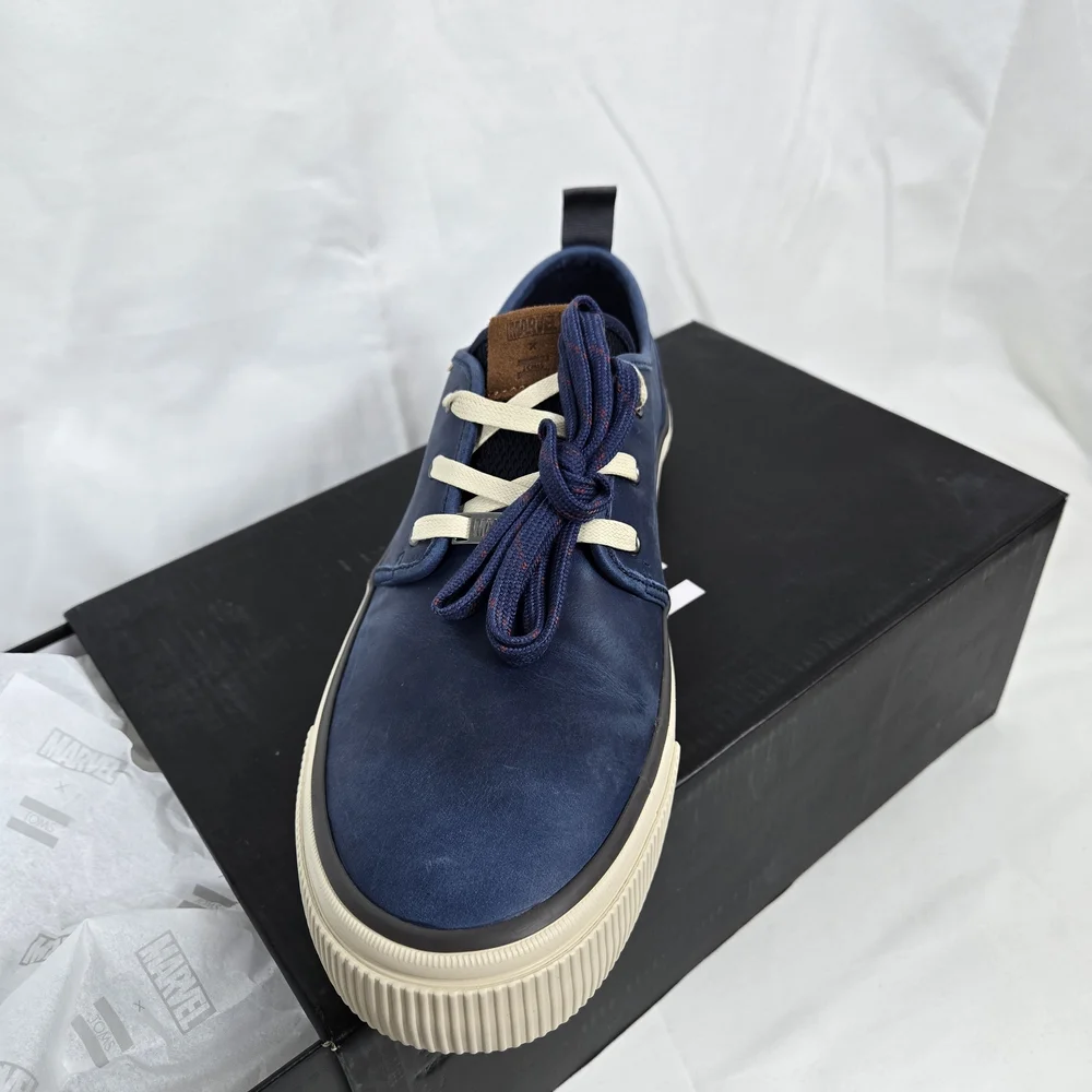 Toms x Marvel Mens Navy Captain America Leather Carlo Sneakers 9 NEW Limited Ed